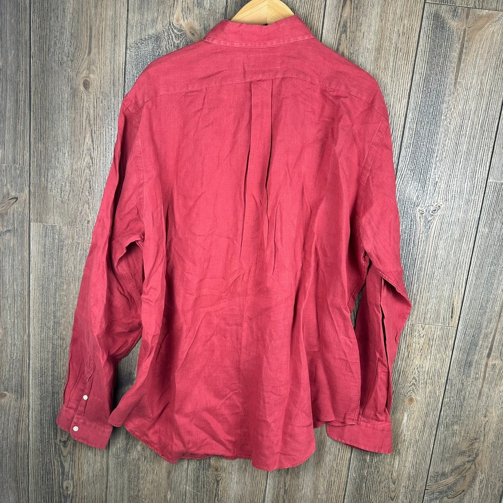 Ralph Lauren 100% Linen Button Down Shirt Long Sleeve Mens Size XL Red - Picture 8 of 8